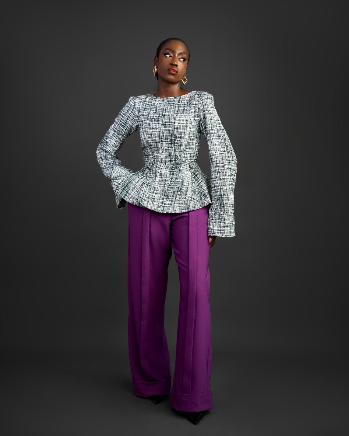 WANDE SET (Tweed peplum Top)