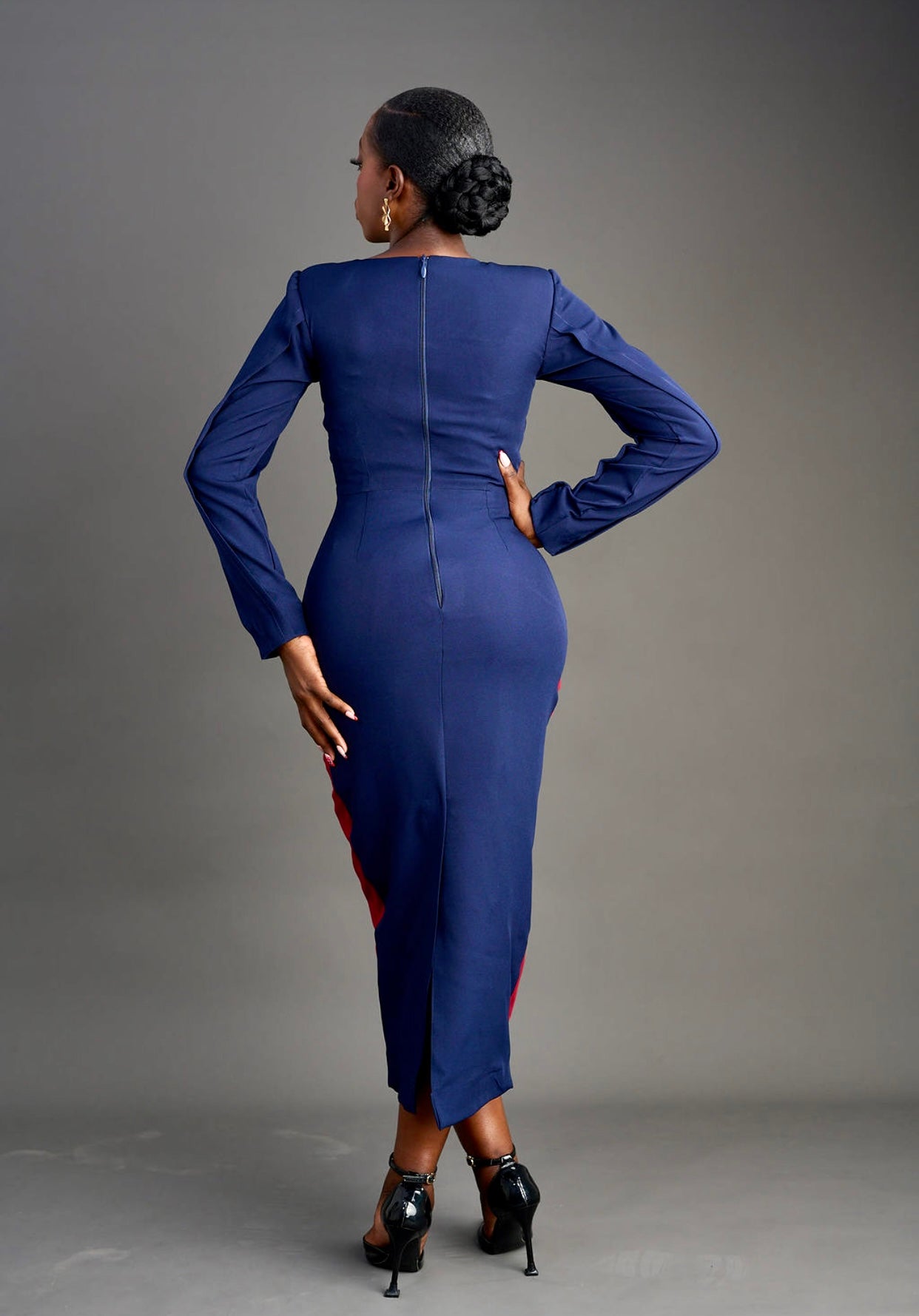 ASHLEY 2 tone DRESS (NavyBlue/Burgundy)