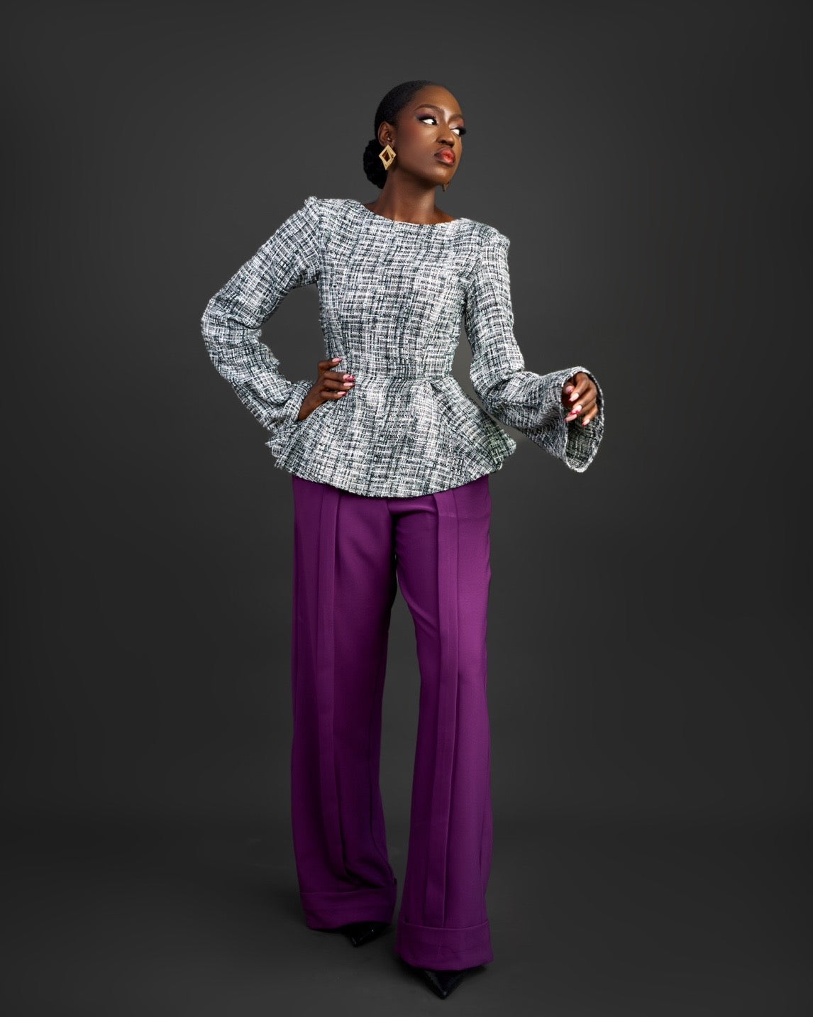 WANDE SET (Tweed peplum Top)